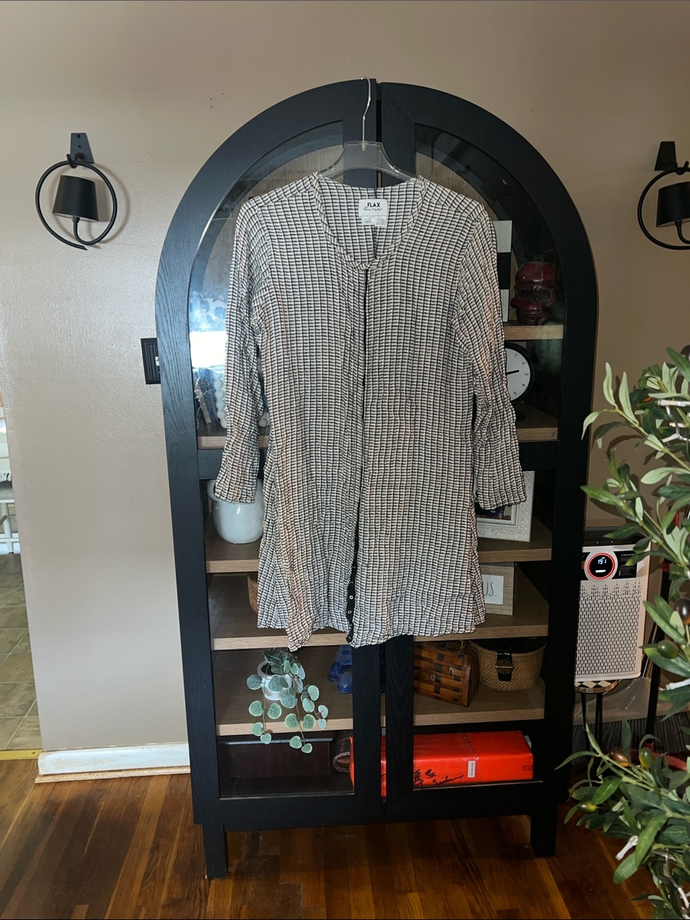 Flax Linen Black & White Checked Button-Front Tunic/Dress Medium